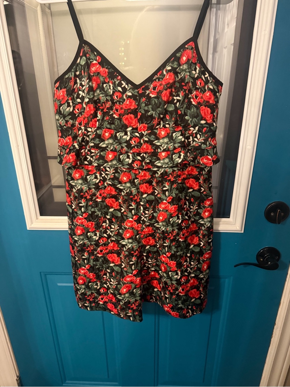 Floral Red Rose Slip romper with Black Trim